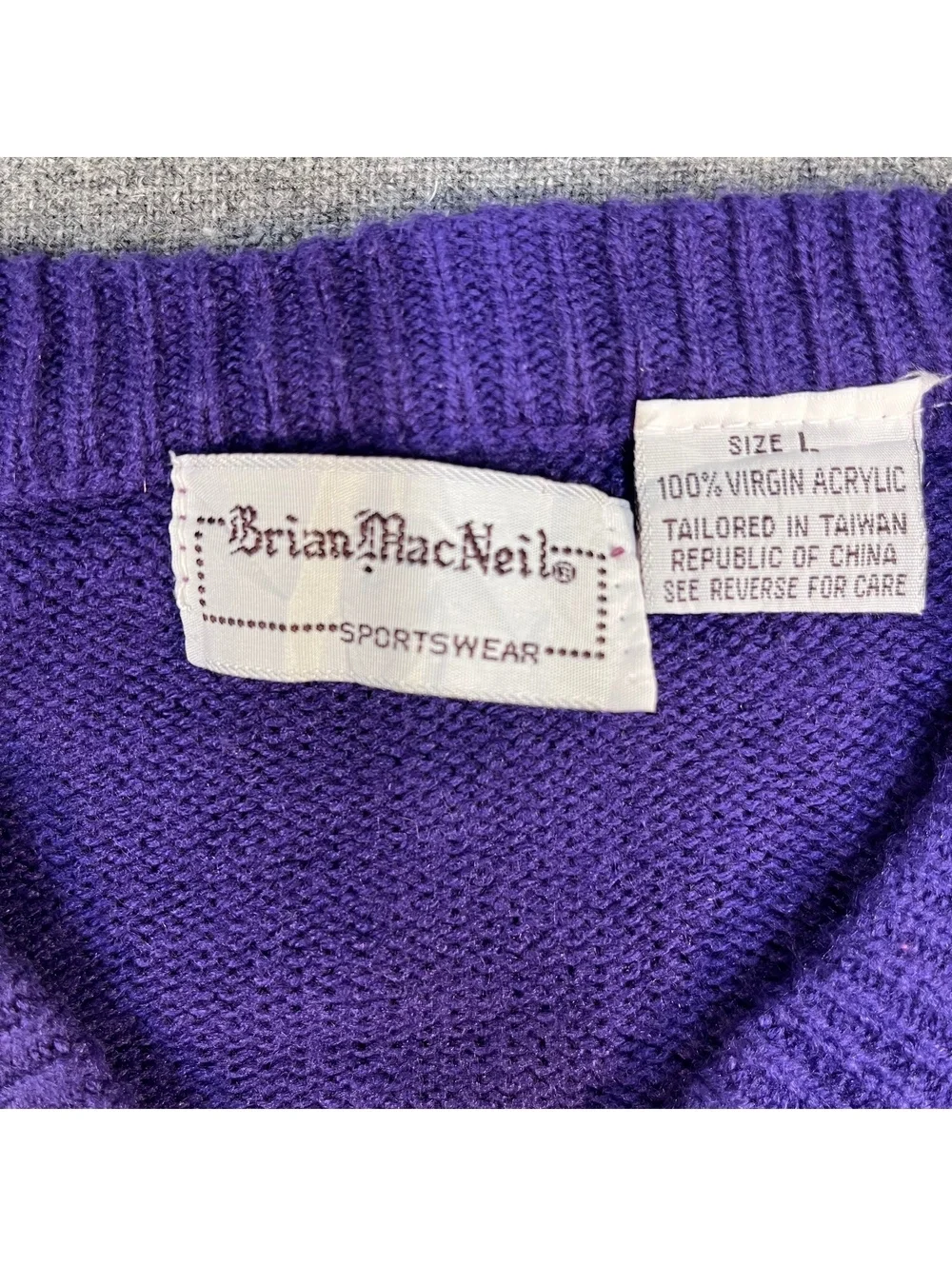 Vintage Men's 70s BRIAN MACNEIL Sportswear Long Sleeve V-Neck Knit Sweater M